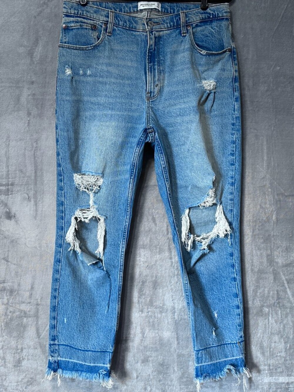 Abercrombie Light Blue High-Rise Distressed Mom Jeans Size 14/32